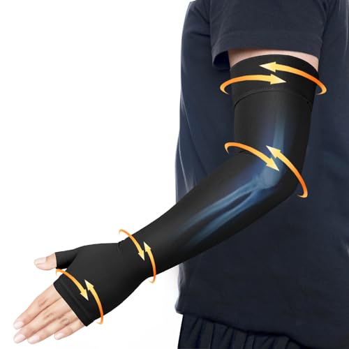 Hiball Lymphedema Medical Compression Arm Sleeve with Gauntlet, 20-30 mmHg Graduated Compression Full Arm Support for Wome...