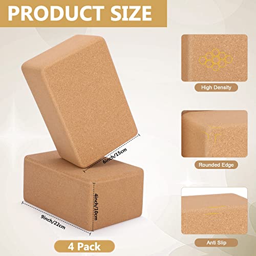 Leitee 4 Pcs Cork Yoga Blocks 9 x 6 x 4 Inch Cork Yoga Brick Non Slip Supportive Equipment High Density Bricks Wood Exerci...