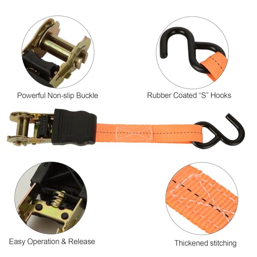 Ratchet Straps, 6Pack 20Ft Ratchet Tie Down Straps, 1700 LB Break Strength Ratchet Tie Down Straps with Safety Lock S Hook...