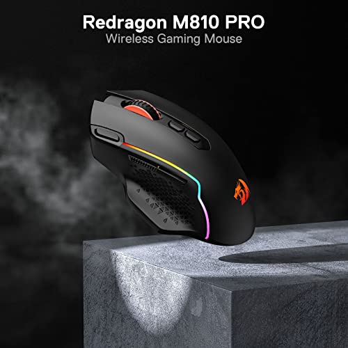Redragon M810 Pro Wireless Gaming Mouse, 10000 DPI Wired/Wireless Gamer Mouse w/Rapid Fire Key, 8 Macro Buttons, 45-Hour R...