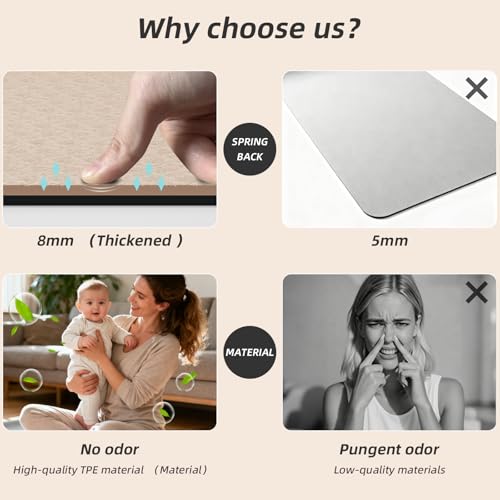 ONLYHE Yoga Mat Thick（8mm）Exercise Mat Non Slip Anti-tear,Pilates Mat for Men and Women,Workout Mats for Home,Barefoot Wor...
