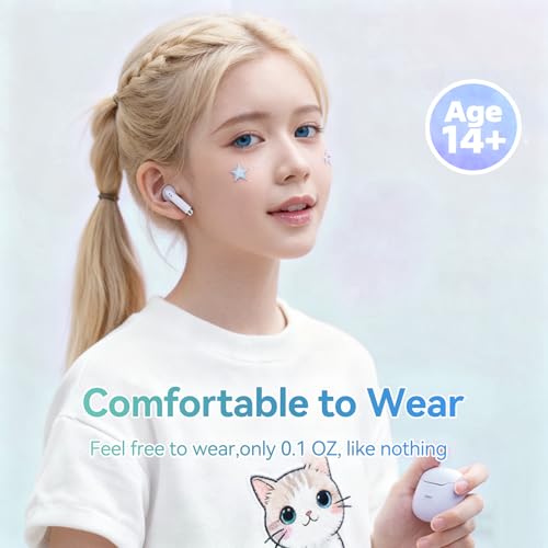 True Wireless Earbuds White Bluetooth 5.3 with Microphone for Working Out Noise Canceling Blue Tooth Ear Buds Deep Bass TW...
