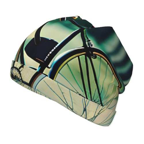 Retro Bicycle Print Soft Beanie Winter Hat Warm Thermal Cap Headwear for Snow Play Outdoor Activities