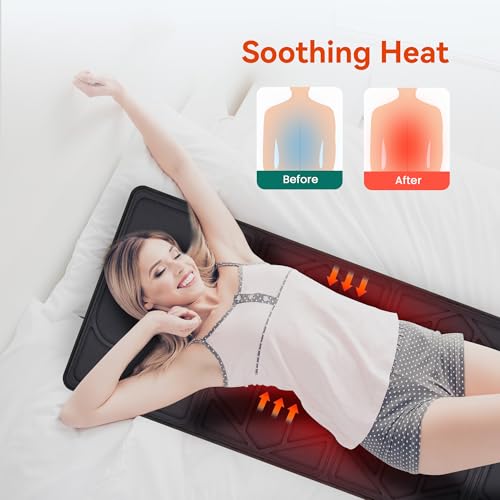 Snailax Massage Mat with Heat, Back Massage Pad for Bed, Chair, 10 Motors Vibrating Massage Mattress Pad with 2 Heating Pa...