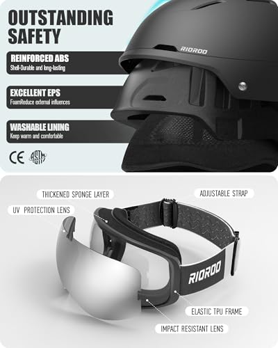 RIOROO Ski Helmet and Goggles Set, Snowboard Helmet Goggles for Men Women & Youth, Shockproof Snow Helmet Anti Fog OTG Sno...
