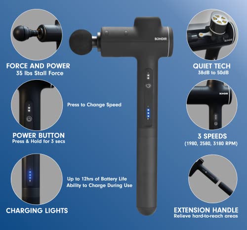 BONDIR R2 Massage Gun - Percussion Deep Tissue Back Massager with Extension Handle