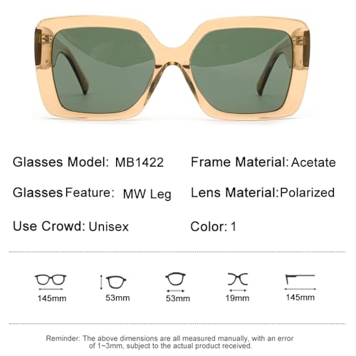 Aydicon Trendy Square Polarized Women's Sunglasses UV 400 Protection MB1422