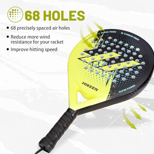 Hikeen Padel Racket Carbon Fiber Surface - EVA Memory Lightweight Paddle Racket with 3 Tennis Balls & Carry Case for Adult...