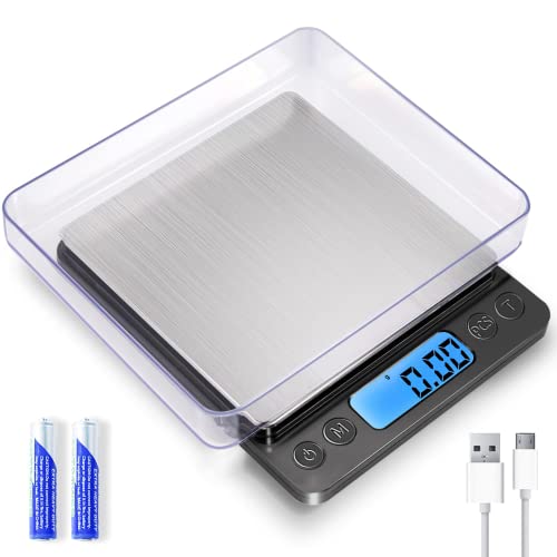 Small Digital Gram Scale 1000g by 0.01g, MEIYA High Accuracy Scale for Food Ounces and Grams, Upgrade USB Charging Kitchen...