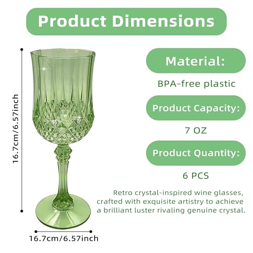 JUSONEY Vintage Plastic Wine Glasses,Crystal Textured Plastic Goblets,Disposable Wine Glasses for Parties,Weddings,Elegant...