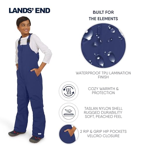 Lands' End Unisex Kids Squall Waterproof Adjustable Insulated Iron Knee Snow Bib Overalls