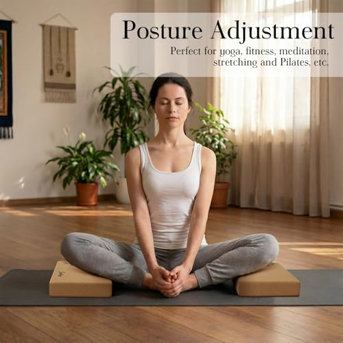 Soulchen 5 Pack Yoga Accessories for Women Set Yoga Block 2 Pack with Strap Massage Ball for Meditation Pilates Cork Block...
