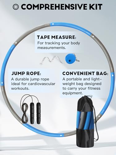 Phobby Weighted Exercise Hoop for Adults, 2.2lb Detachable Fitness Hoop, Adjustable Hoop with Jump Rope, Tape Measure and ...
