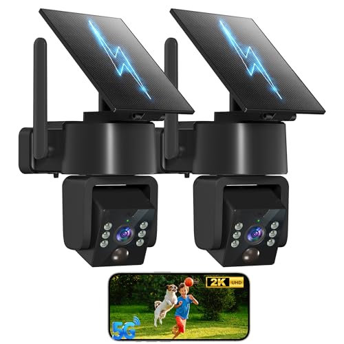 YULIOKPP 2PCK Wireless Outdoor Security Camera - 5G & 2.4G Wi-Fi Outdoor Camera, 2K Pan/Tilt 360° View, Solar/Battery Powe...