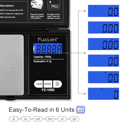 Fuzion Digital Pocket Gram Scale 1000g/0.1g, Small Digital Scales Grams Ounces Grains, Herb Scale, Jewelry Scale, Portable...