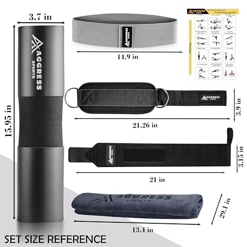 Premium Barbell Pad Set for Hip Thrusts - Squat Pad for Barbell Lunges, Bench Press, with 2 Gym Ankle Straps, Hip Resistan...