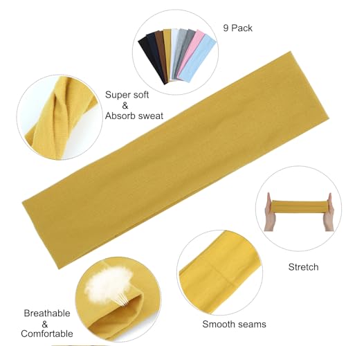 9Pcs Headbands for women Non Slip Headband, Soft Elastic Hair Bands for Women's Hair, Fashion Cotton Cloth Stretchy Sweat ...