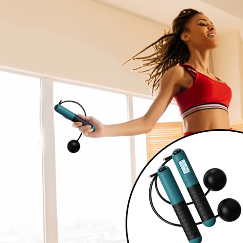 ropelless Jump Rope – Digital Counter Skipping Rope | Ball‑Weighted Cableless Jump Cord With Adjustable Non‑Slip Handles, ...