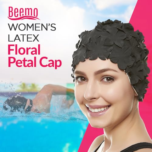 BeeMo Women’s Latex Swim Cap - Rubber Swim Cap - Soft Comfortable Stretch Stylish Low Cut Design Protects Hair from Sun Sa...