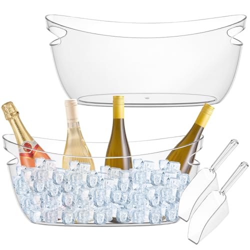 2 PCS Clear Ice Bucket Set - 5L Ice Buckets for Parties with Ice Bucket Scoop, Champagne Beer Tub Wine Beverage Bucket for...