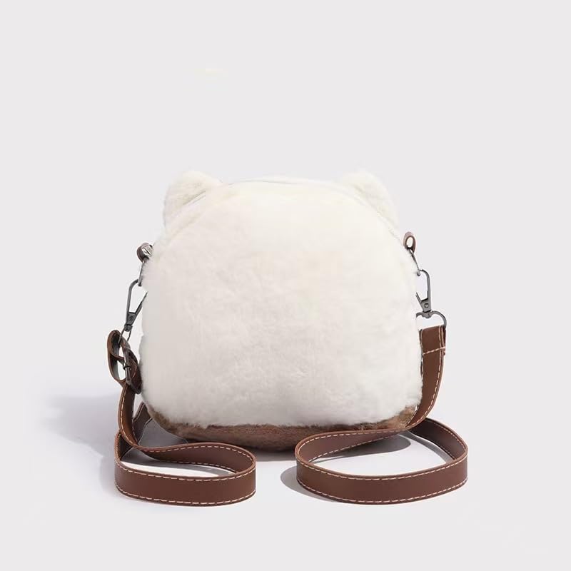 Plush Bag with Cat Design Shoulder Bag Handbag for Girls Novelty Kawaii Purse