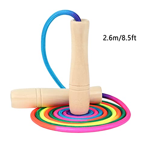 Jump Rope Kids, 8.5ft Adjustable Cotton Skipping Rope with Wooden Handle for Boys and Girls Fitness Outdoor Exercise (Rain...