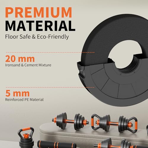 VTORY Adjustable Weights Dumbbell Set, 20/70/90lbs Free Weights Set with Connector, 4 in1 Dumbbells Set Used as Barbell, K...