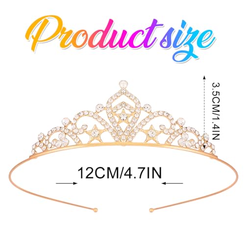 Kilshye Rhinestone Princess Tiara Silver Star Tiaras Headband Birthday Hair Accessories for Girls (Gold, Free Size)