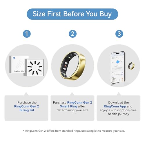 RingConn Gen 2 Smart Ring, No App Subscription, 12-Day Battery Life, Stress/Heart Rate/Women's Health Tracker, Android & i...