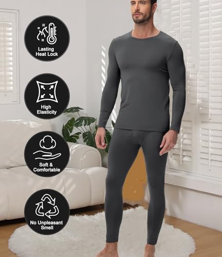 wirarpa Men's Long Johns Thermal Underwear Set Light Fleece Lined Base Layer Long Sleeve Top and Bottom