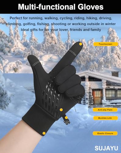 SUJAYU Winter Gloves Men Women, Cold Weather Touch Screen Gloves for Running Cycling Driving Men Women, Warm Gloves Waterp...