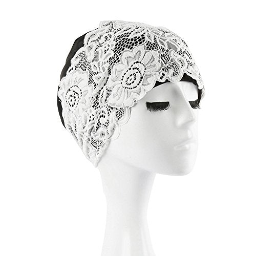 Honbay Fashion PU Lace Swim Cap Black Elastic Swimming Cap Swimming Hat Bathing Cap, Non-Waterproof