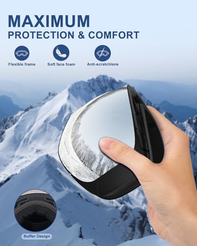 Silkycasters Ski Goggles PRO, Interchangeable Lens 100% UV400 Protection, Unisex Snow Goggles for Men & Women
