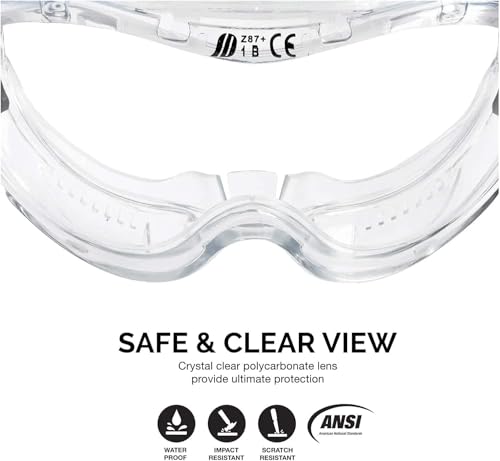 Neiko Pro 53875B Clear Protective Lab Safety Goggles, Chemistry Lab Goggles, Scientific, Construction Goggles, Contractor,...