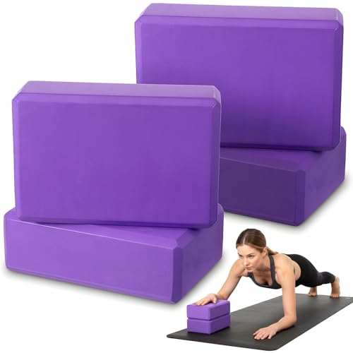 4 Pcs Yoga Blocks 9 x 6 x 4 Inch Eva Foam Lightweight Non Slip Yoga Props for Pilates Stretching and Meditation Exercise B...
