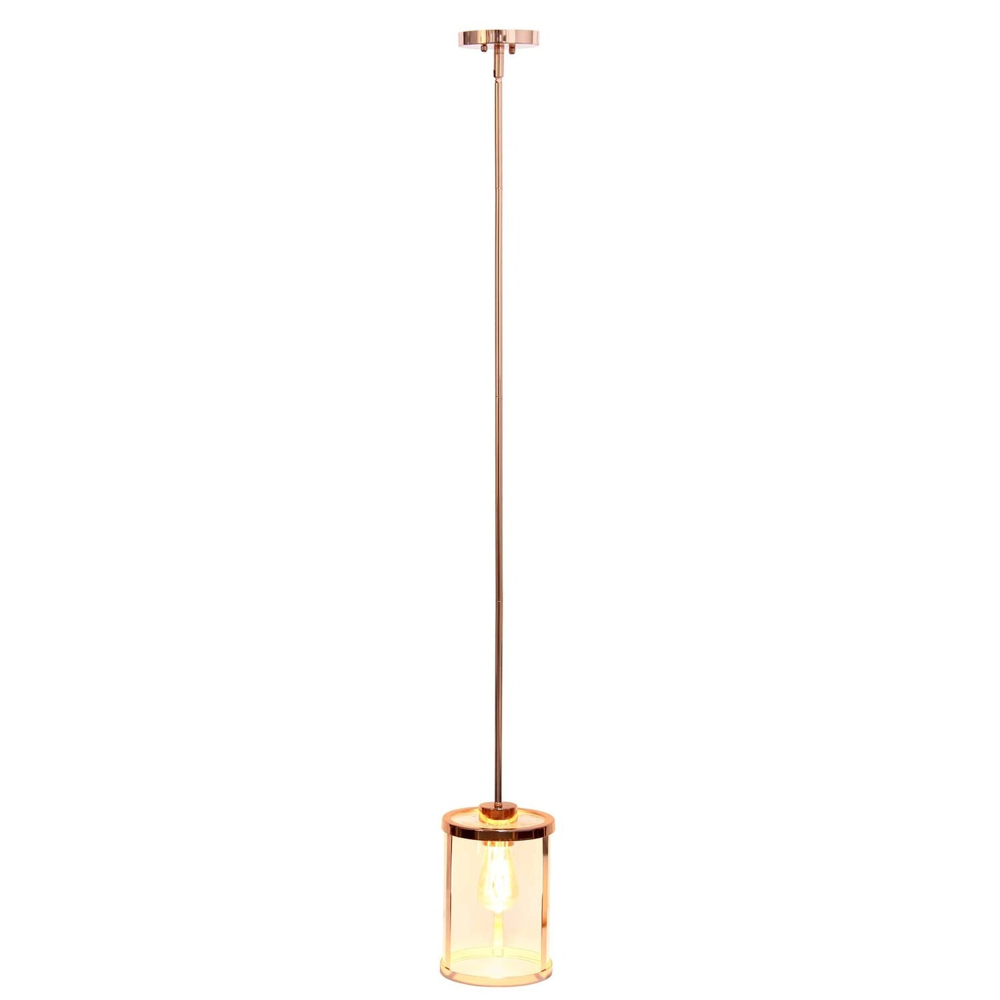 Elegant Designs PT1010-RGD 1-Light Pendant Light, Metal & Glass, 6.75inx6.75inx55in, Rose Gold, Vintage Modern Industrial
