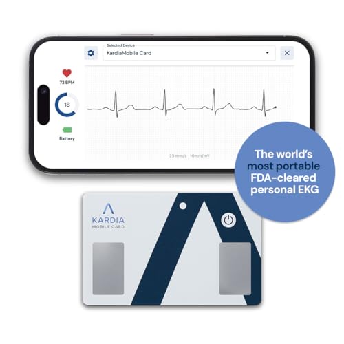 KardiaMobile Card Credit-Card Sized EKG, Medical-Grade & FDA-Cleared Personal Heart Monitor, Carry in Wallet, Bluetooth-En...