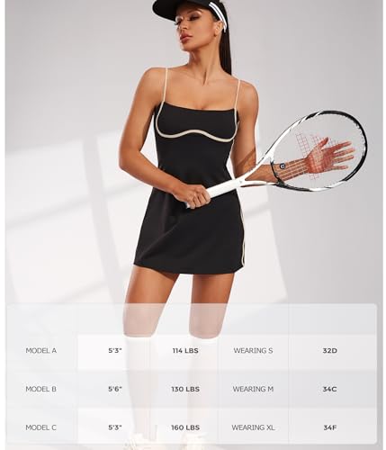 Move With You Womens Workout Tennis Dress with Built-in Bra & Shorts Pockets Sleeveless Exercise Golf Dresses