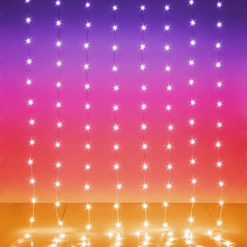 KepStars LED Curtain Lights, 6ft x 8ft 144 LED RGB Color Changing String Fairy Lights Curtain with Smart APP Control, Musi...