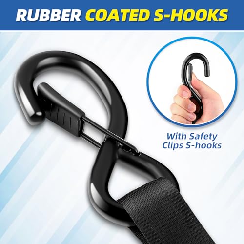Retractable Ratchet Strap Heavy Duty 2 Pack 10 FT 1800 LB Break Strength Ratchet Tie Down with Safety Lock S Hooks and Sof...