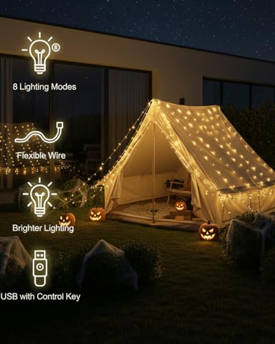 Curtain Lights for Bedroom & Romantic Decor - 300 LED Fairy String Lights with Remote, 8 Modes Timer, USB Plug in Waterpro...