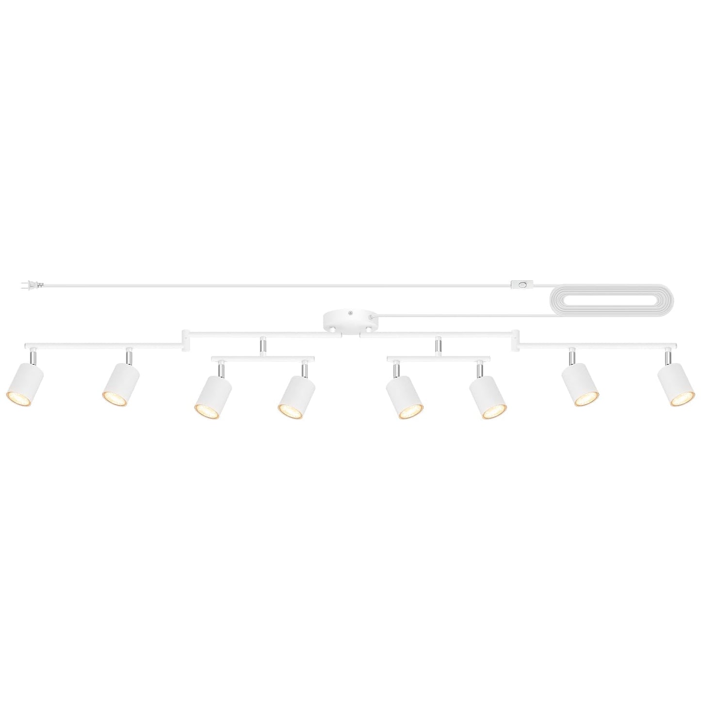 Plug in Track Lighting LED, Track Lighting Fixtures Ceiling, White 8-Light Kitchen Light Kit, Plug in Wall Light with 14.8ft Power Cord, Rotatable Ceiling Spotlight for Bedroom(GU10 Socket, NO Bulb)