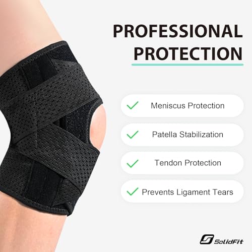 Knee Brace with Side Stabilizers for Meniscus Tear, Adjustable Knee Wrap for Pain Relief, Breathable Compression Knee Supp...