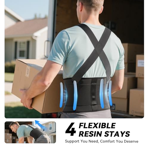 SOLOEVER Work Back Brace for Men & Women, Adjustable Lower Back Support Belt with Suspenders for Back Pain Relief, Moving ...