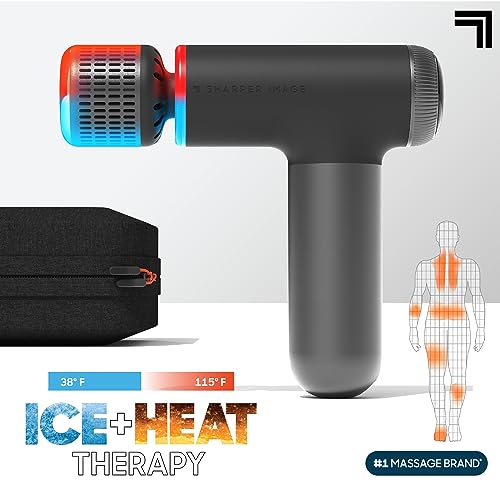 Sharper Image® Powerboost® Pro+ Hot & Cold Compact Deep Tissue Massage Gun - 6 Speed, 4 Attachments, Travel Case| Soothing...