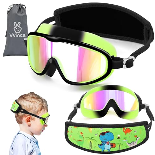 Vvinca Kids Swim Goggles with Fabric Strap No Tangle Pain-Free, Anti-Fog Swimming Pool Goggle No Leak for Toddlers Girls Boys