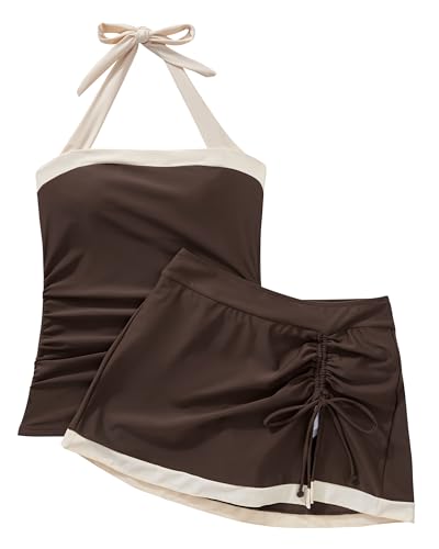 SUUKSESS Women Tummy Control Tankini Swimsuits with Skirt Backless Bathing Suit
