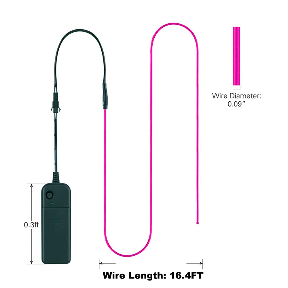 MaxLax EL Wire Neon Lights, 16.4ft Portable Battery Pack, Cuttable Rope Lights, Pink