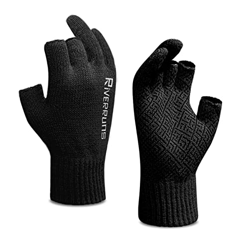 Riverruns Wool Fishing Gloves - Winter Fingerless Knitted Gloves for Men and Women 3-Cut Fingers Warm Gloves for Cold Weat...
