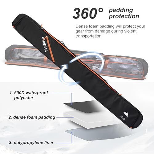 Unigear Ski Bag for Air Travel, 360° Fully Padded Protection, Water-Resistant and Durable up to 192cm for Snow Air Travel ...